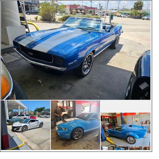 Tim's Automotive shop bays at night